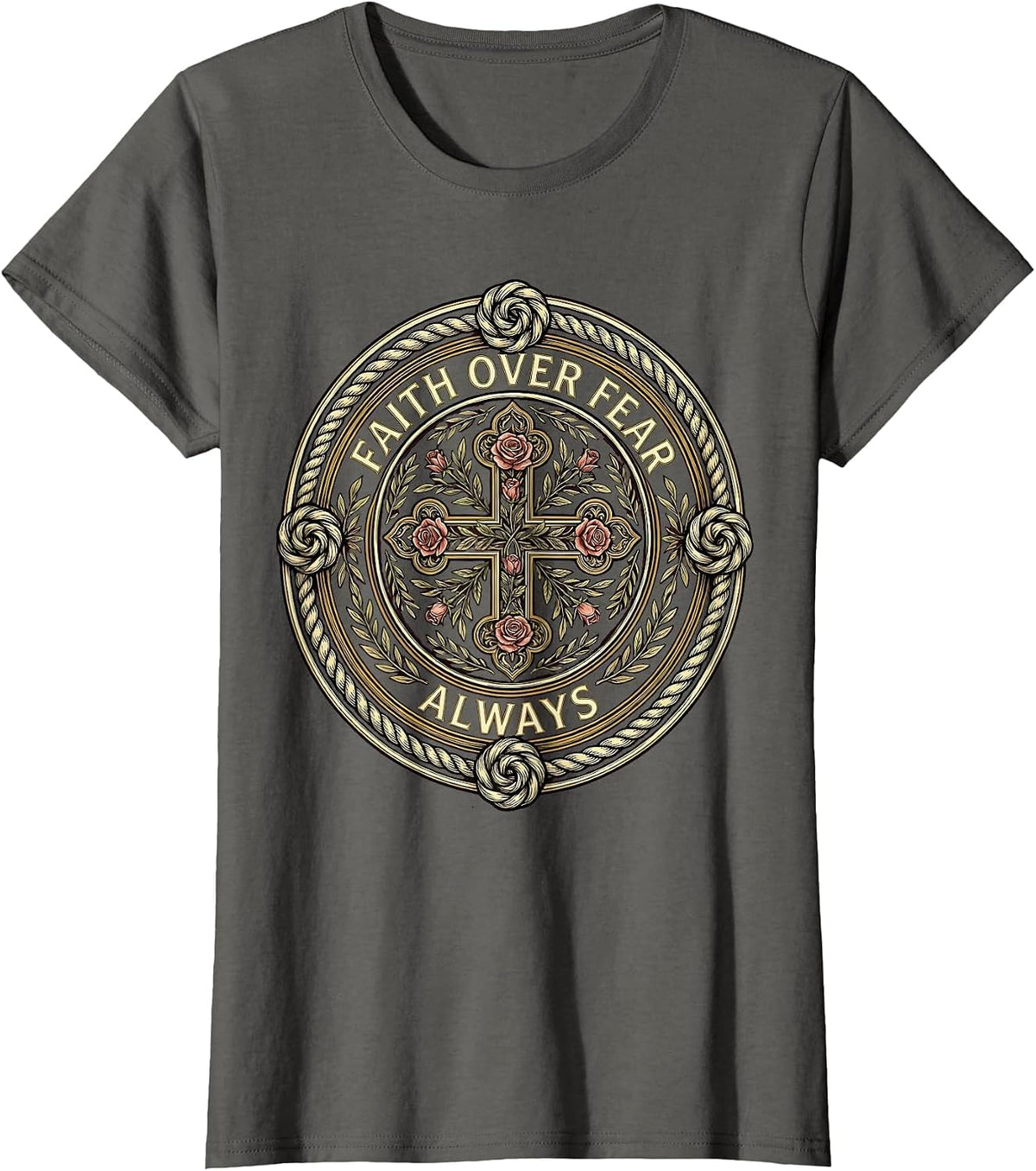 Women's Faith Over Fear Always Love in Faith Design T-Shirt - Asphalt Grey
