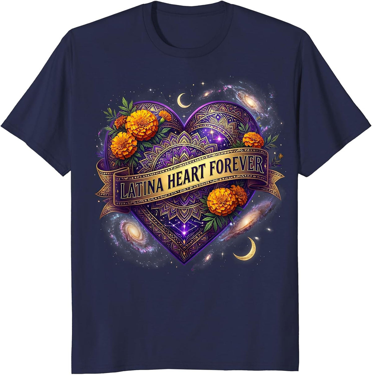 Latina Heart Forever Mexican Pride Design T-Shirt - Navy Blue