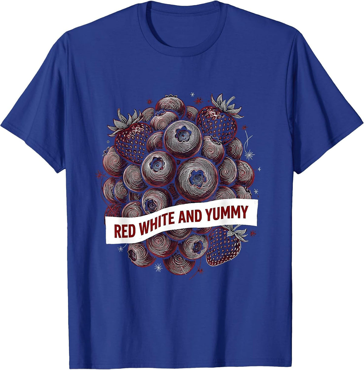 Red White and Blueberries Patriotic Foodie Design T-Shirt - Royal Blue