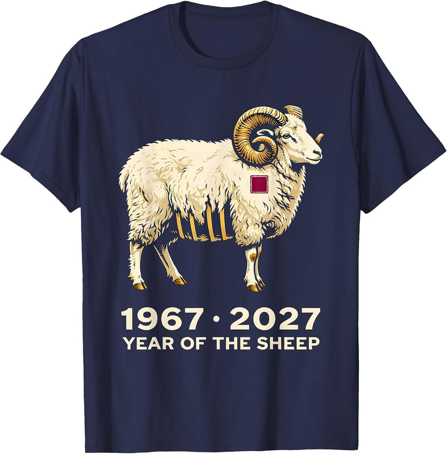 1967 · 2027 Year Of The Sheep Vintage Stencil Zodiac T-Shirt - Navy Blue