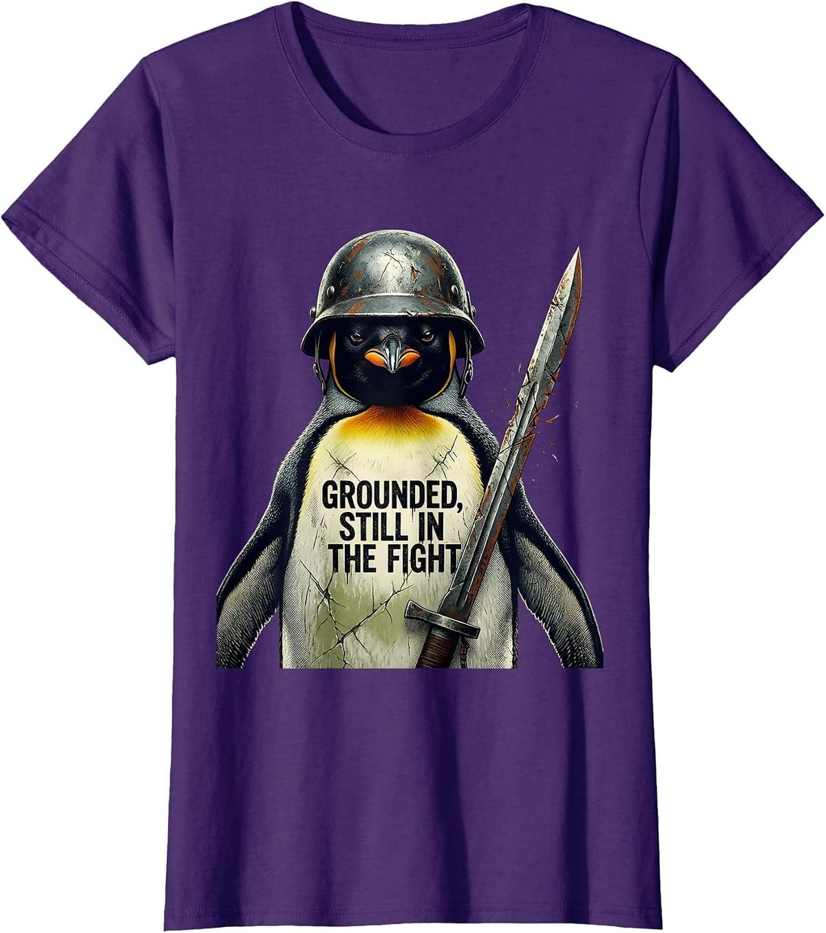 Women's Grounded, Still In The Fight Funny Tactical Penguin Military T-Shirt - Purple