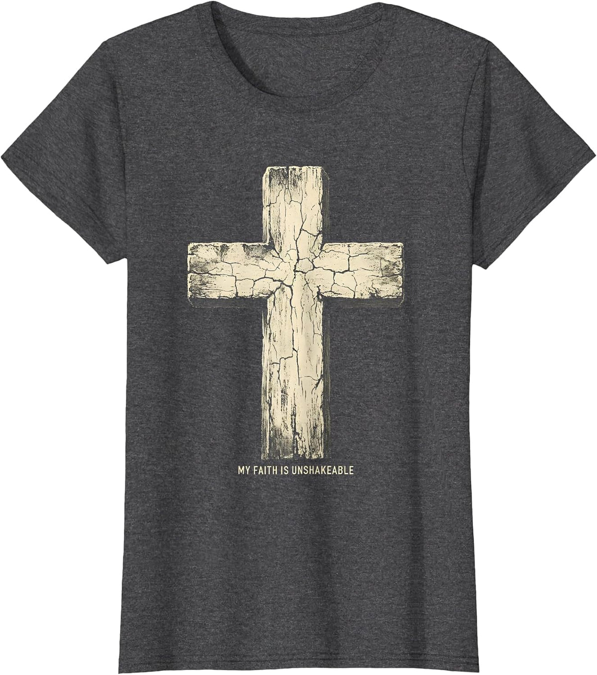 Women's My Faith Is Unshakeable Faith Over Fear Design T-Shirt - Dark Heather Grey