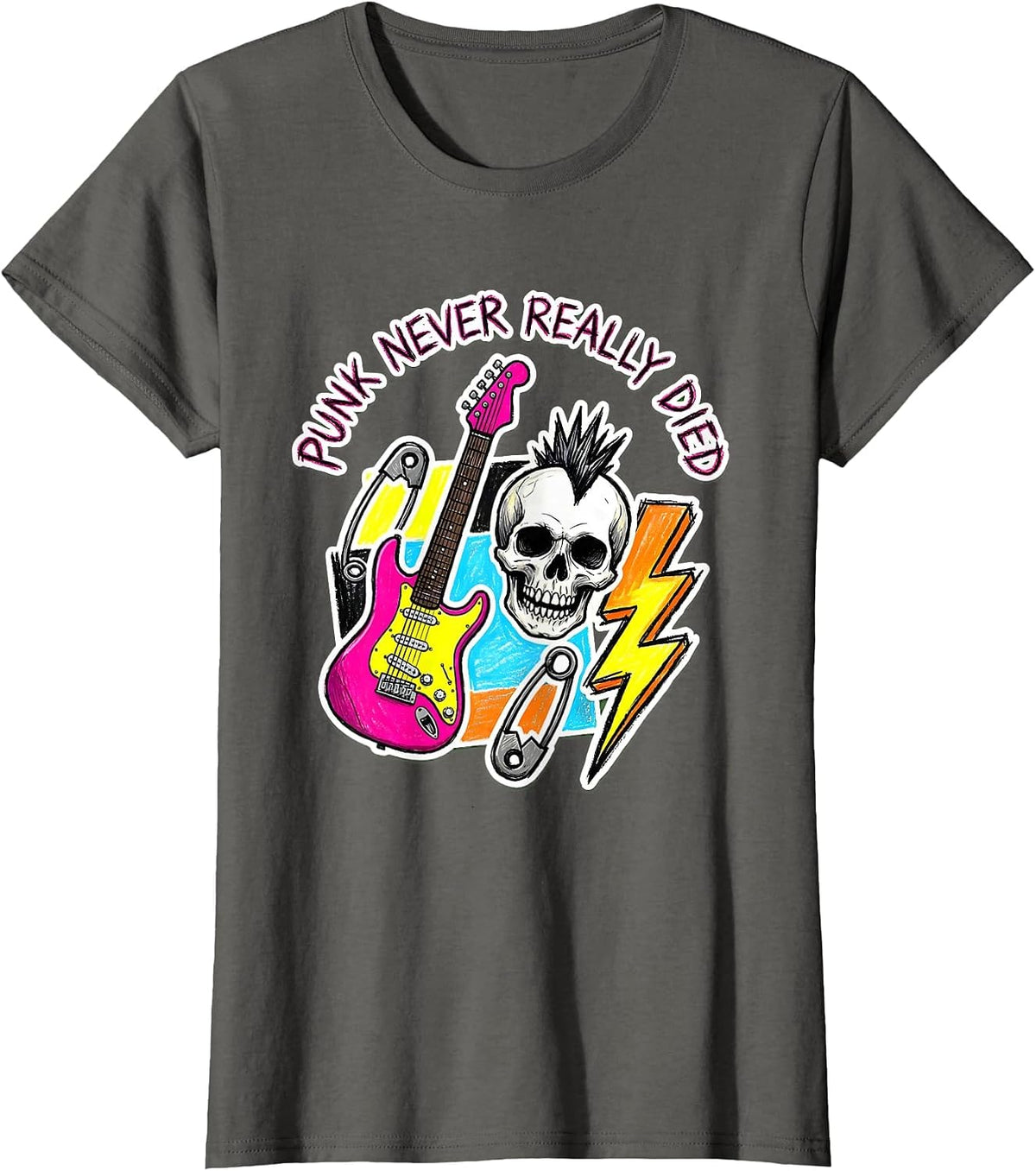 Women's Punk Never Really Died Bold Graphic Design T-Shirt - Asphalt Grey