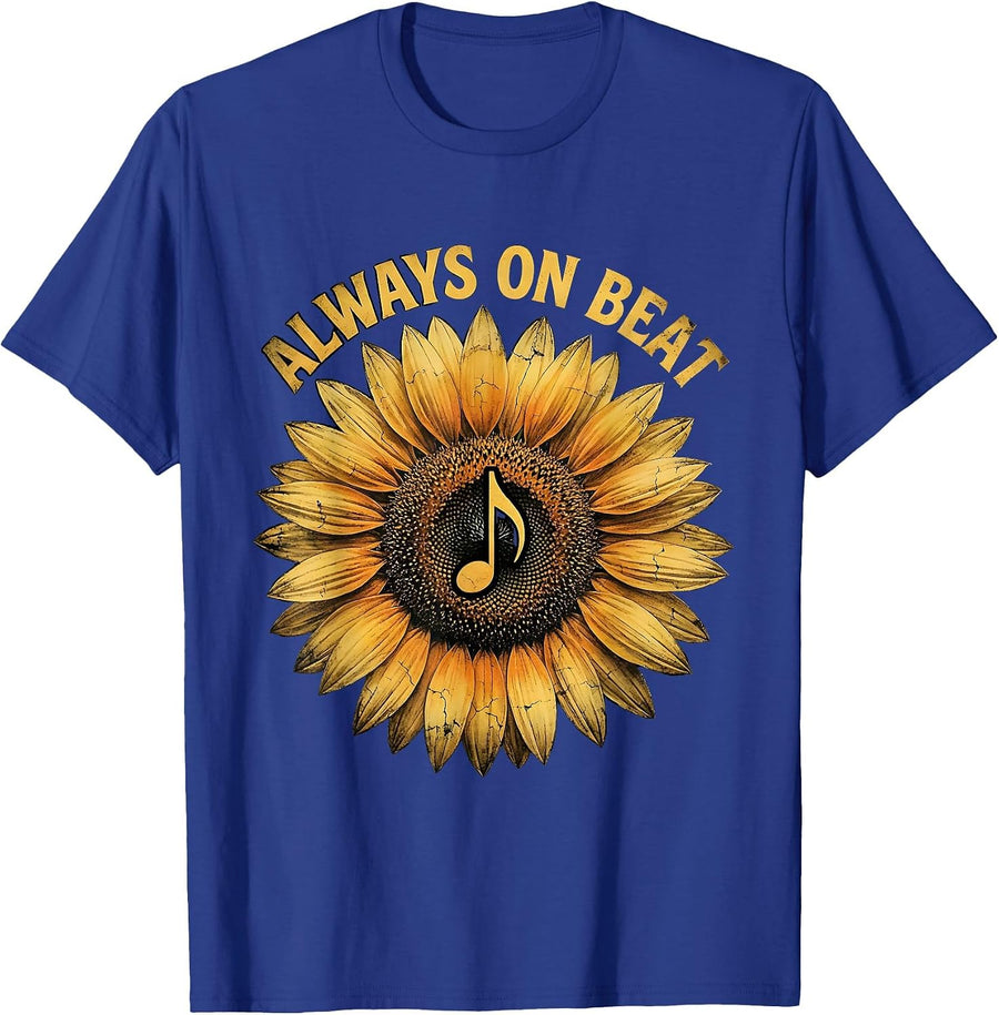 Always On Beat Music Teacher Graphic Design T-Shirt - Royal Blue