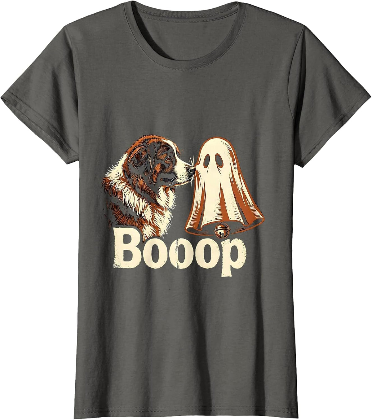 Women's Booop Rubber Stamp Great Pyrenees Ghost Dog Mom Halloween T-Shirt - Asphalt Grey