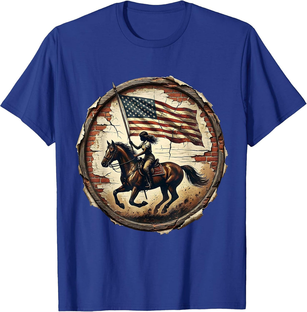 Men's Patriotic Horseback Rider American Flag Design T-Shirt - Royal Blue