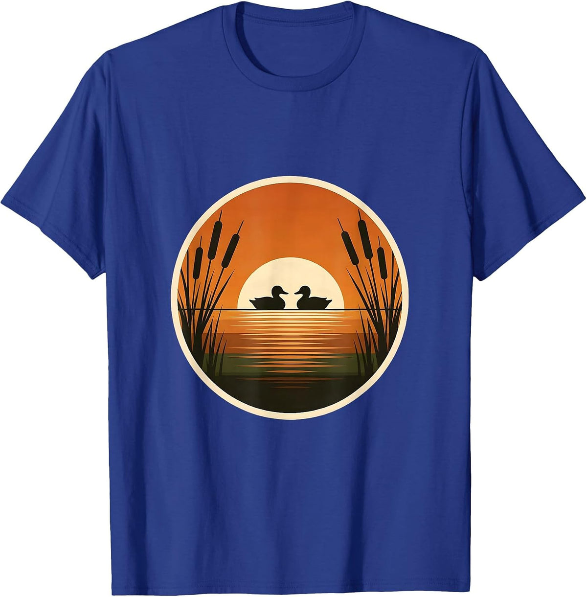 Duck Decoys Autumn Marsh Camo Illustration T-Shirt - Royal Blue
