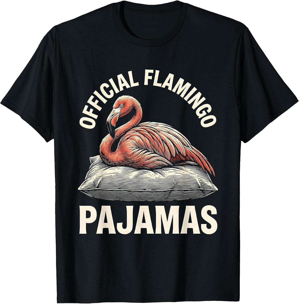 Men's Official Flamingo Pajamas Whimsical Animal Sleepshirt Cozy T-Shirt - Black