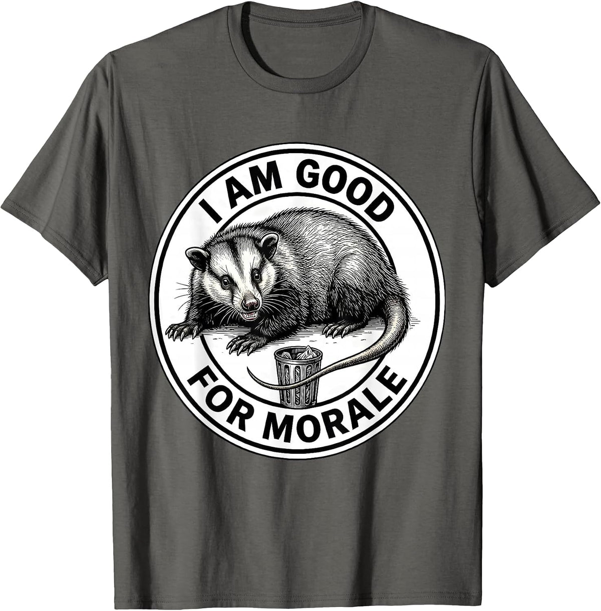 Men's I Am Good For Morale Funny Opossum Possum Lover Meme Humor T-Shirt - Asphalt Grey