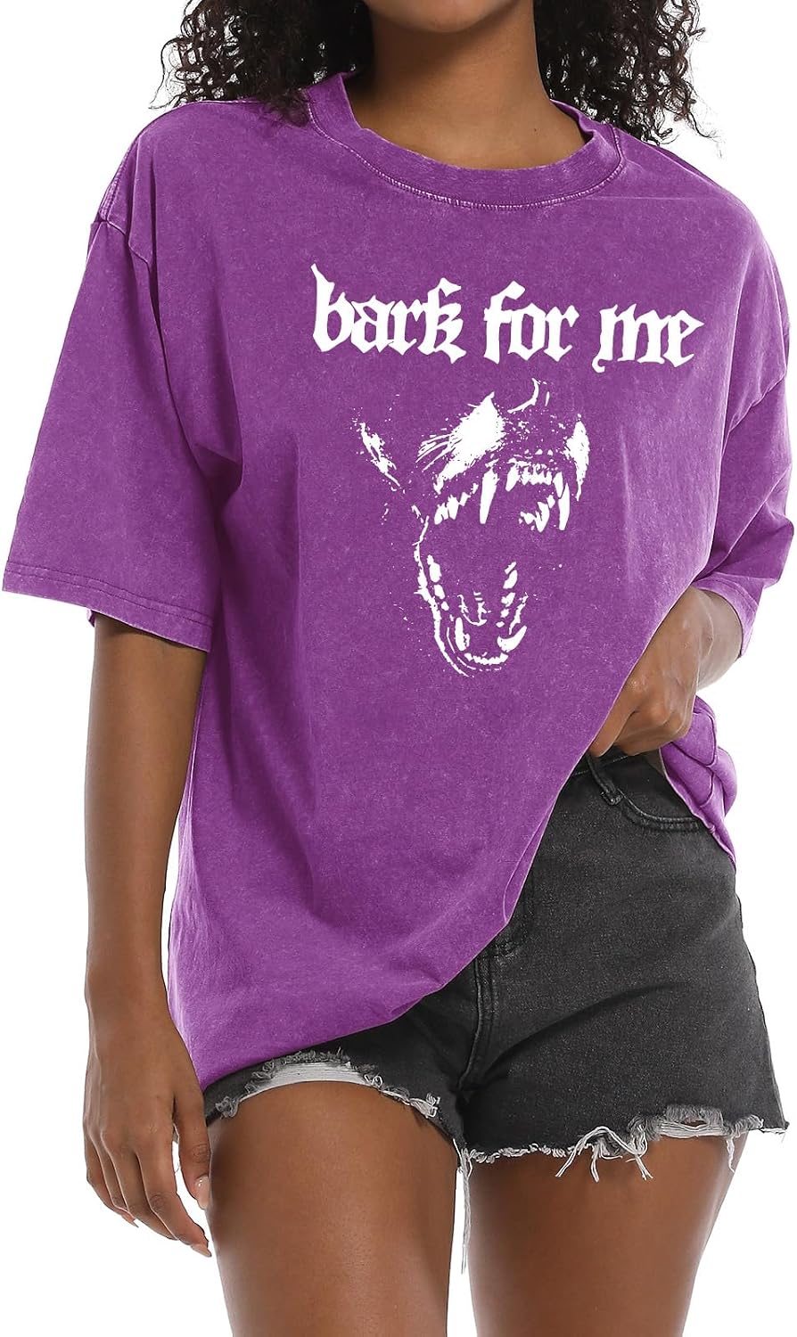 Goth Grunge Shirts for Women Gothic Bark for Me Punk Streetwear Shirt Y2k Graphic Tees Oversized Acid Wash Tshirt - Purple