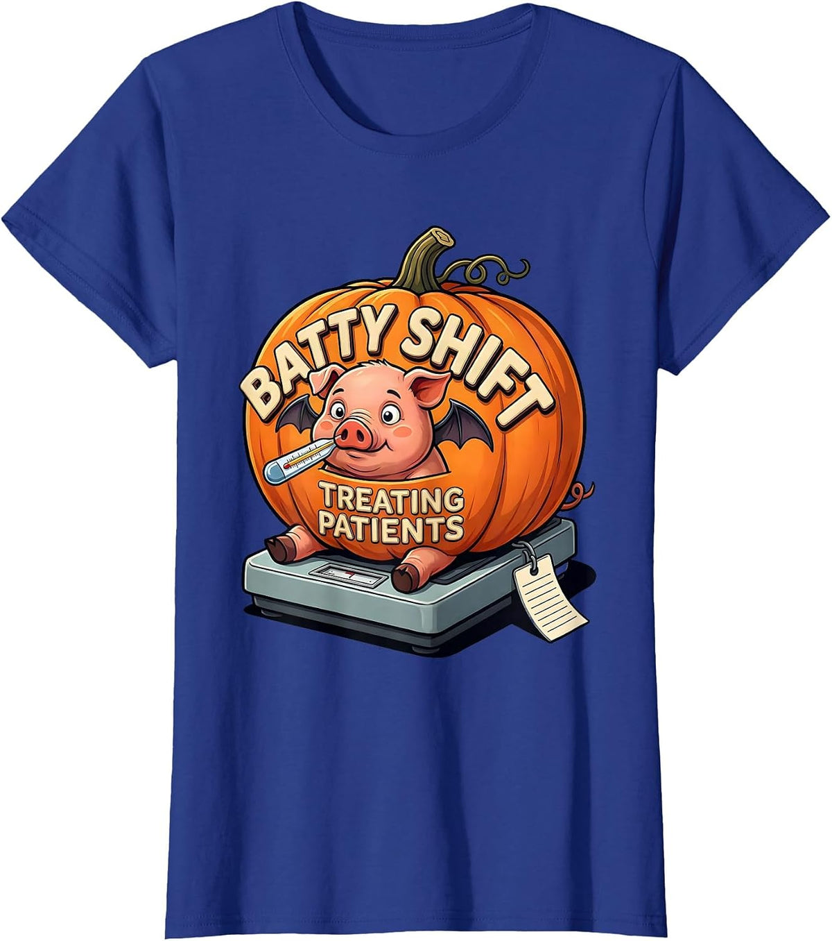 Women's Batty Shift Treating Patients Funny Vet Tech Halloween T-Shirt - Royal Blue