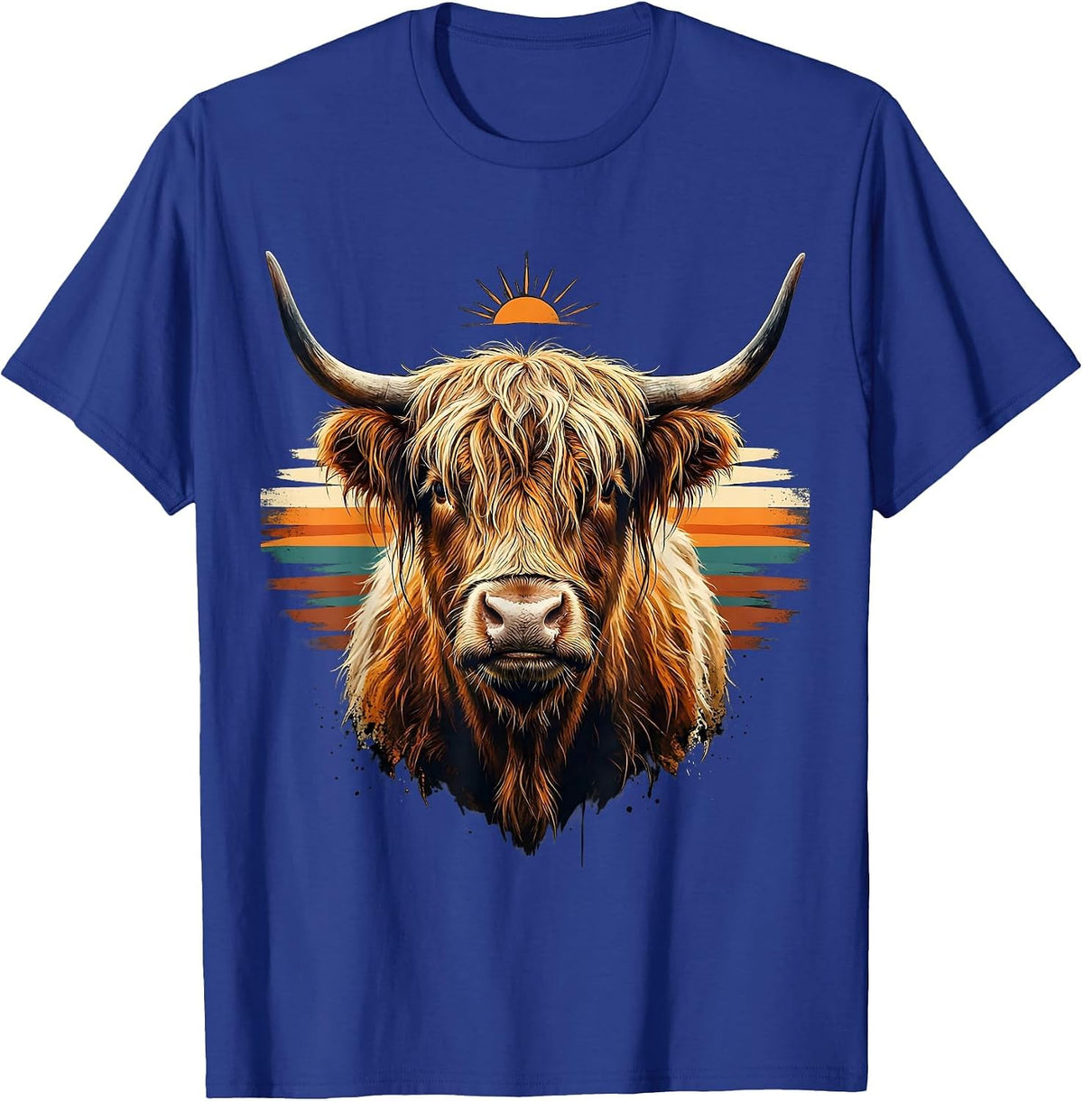 Men's Highland Cow Shaggy Head Funny Farm Animal Humor T-Shirt - Royal Blue