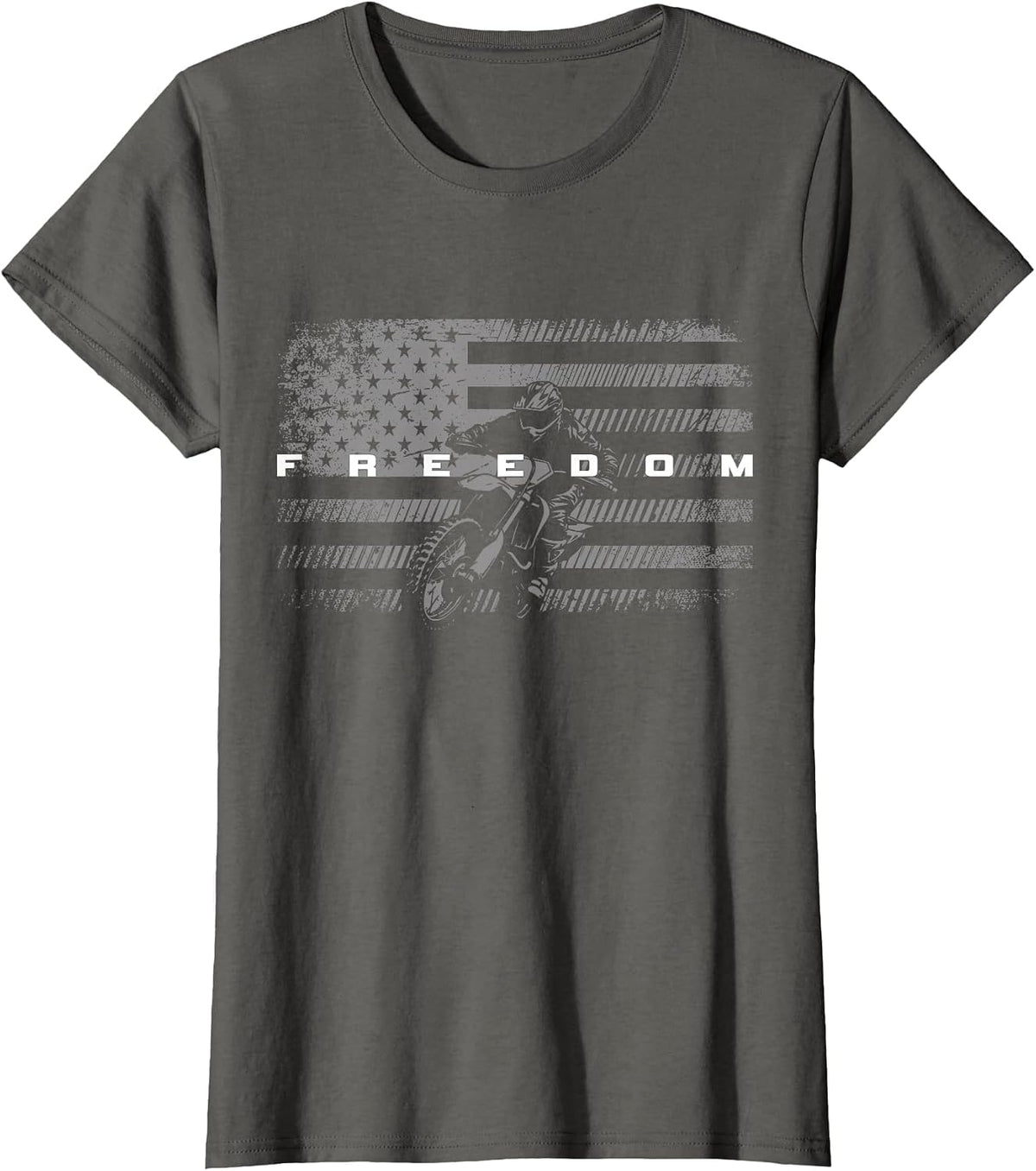 American Flag Dirt Bike Motocross T-Shirt - Asphalt Grey