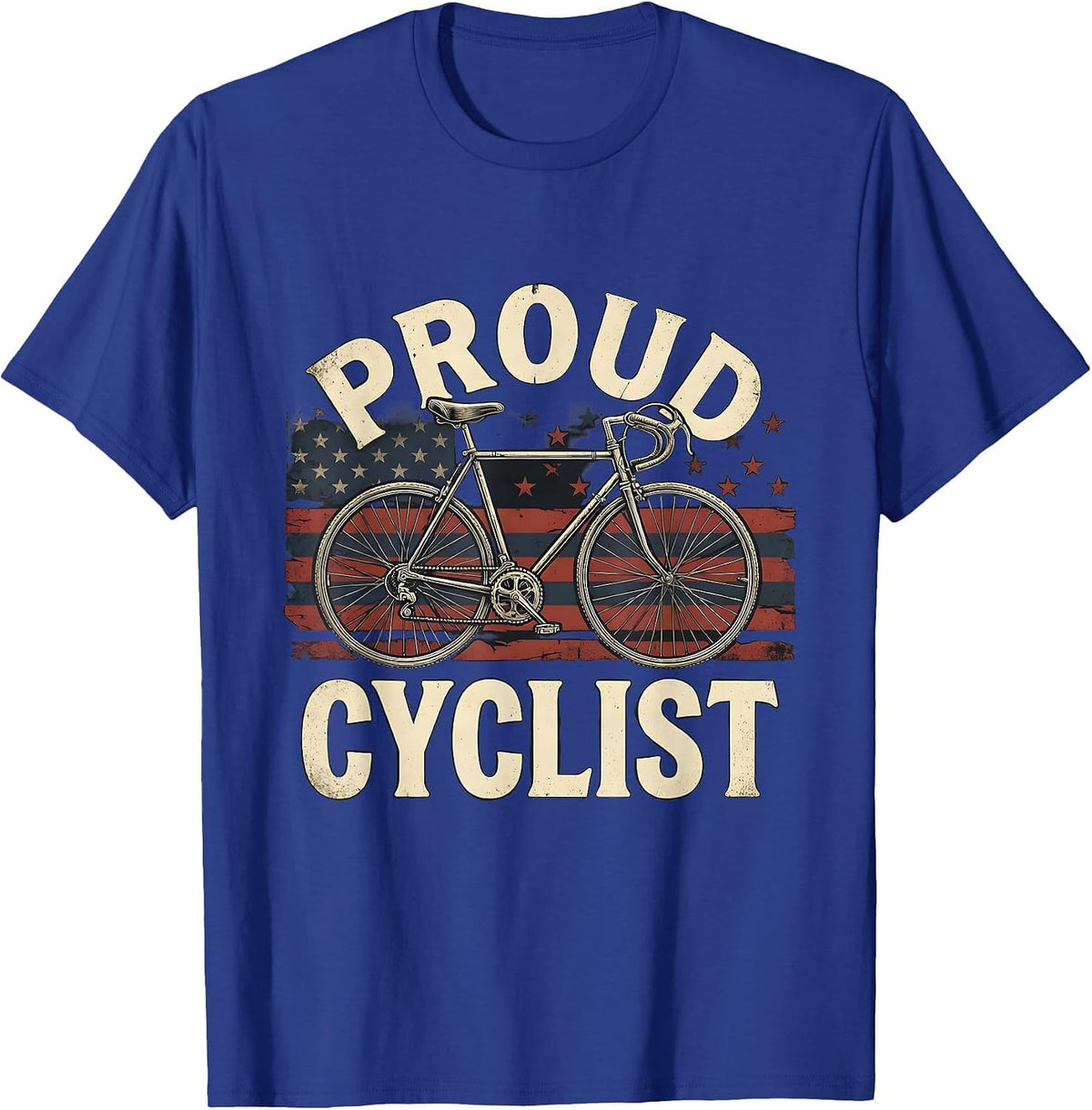 Proud Cyclist Vintage Road Bicycle American Flag Patriot T-Shirt - Royal Blue