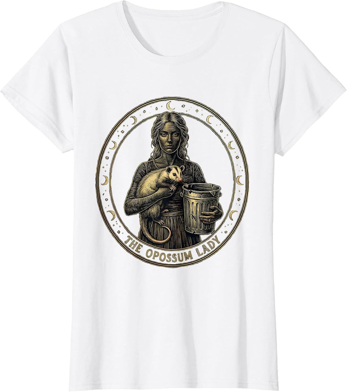 The Opossum Lady Mystic Celestial Tarot Card Humor T-Shirt - White