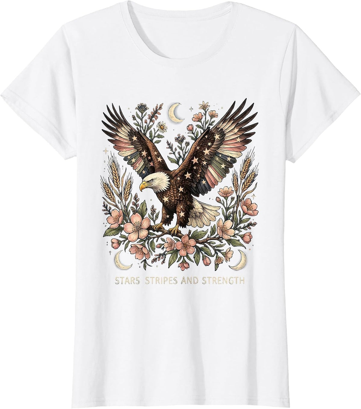 Stars Stripes and Strength Patriotic Design T-Shirt - White