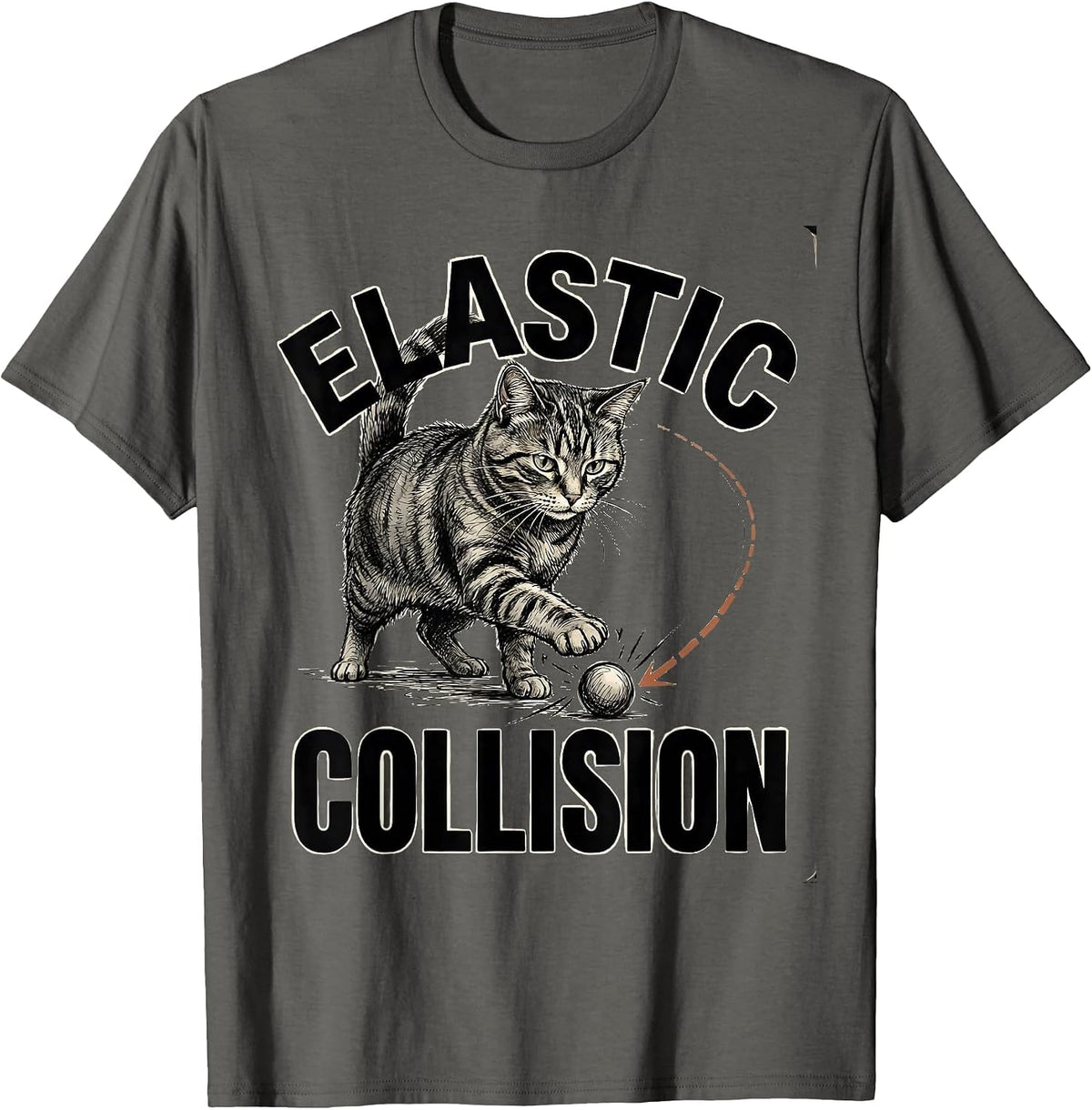 Men's Elastic Collision Funny Cat Physics Humor Design For Cat T-Shirt - Asphalt Grey