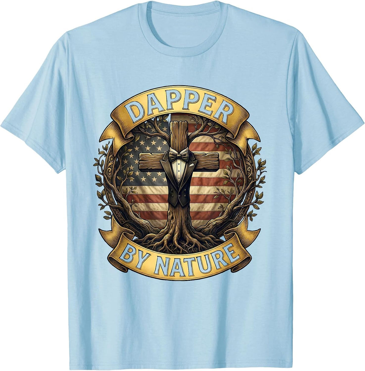 Men's Dapper By Nature Tuxedo Gentleman Design T-Shirt - Baby Blue