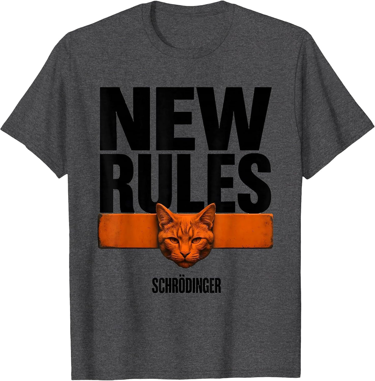 Men's New Rules Schrödinger Brutalist Quantum Physics Humor T-Shirt - Dark Heather Grey