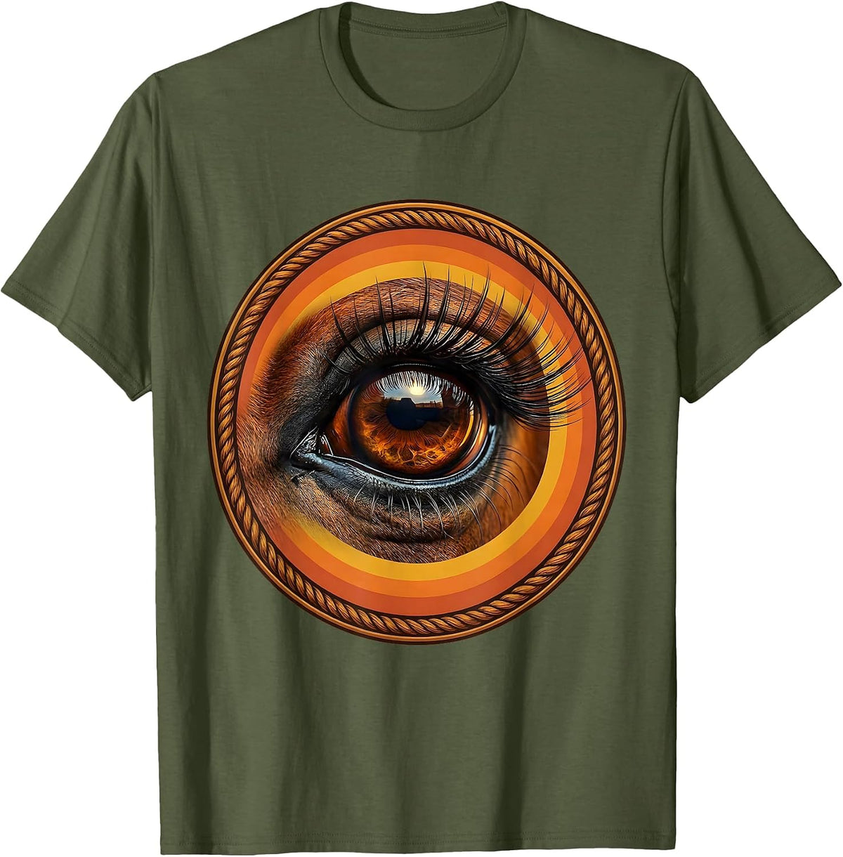 Men's Horse Eye Close-Up Long Lashes Western Graphic T-Shirt - Olive Green
