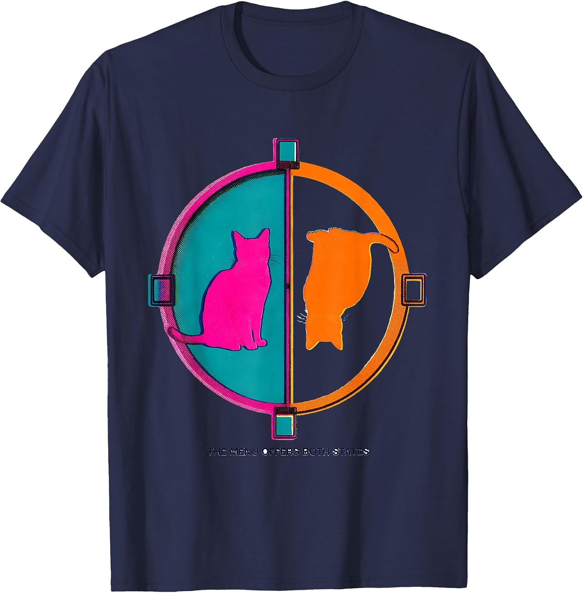 Men's The Menu Offers Both States Risograph Physics Nerd Cat Lover T-Shirt - Navy Blue