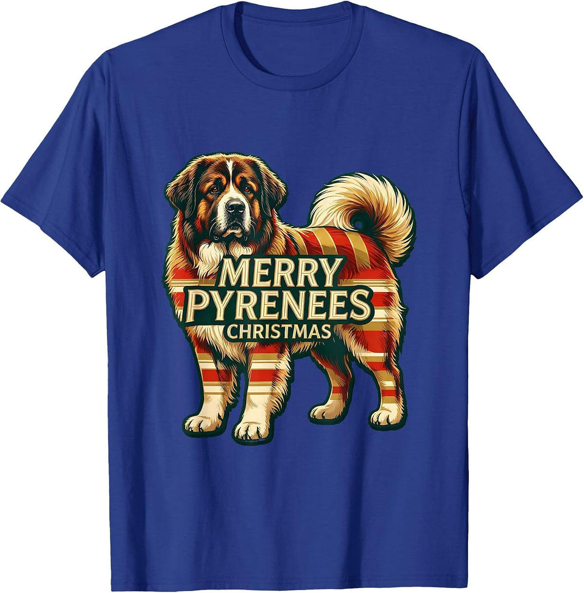 Merry Pyrenees Christmas Funny Dog Lover Ugly Holiday Pajama T-Shirt - Royal Blue