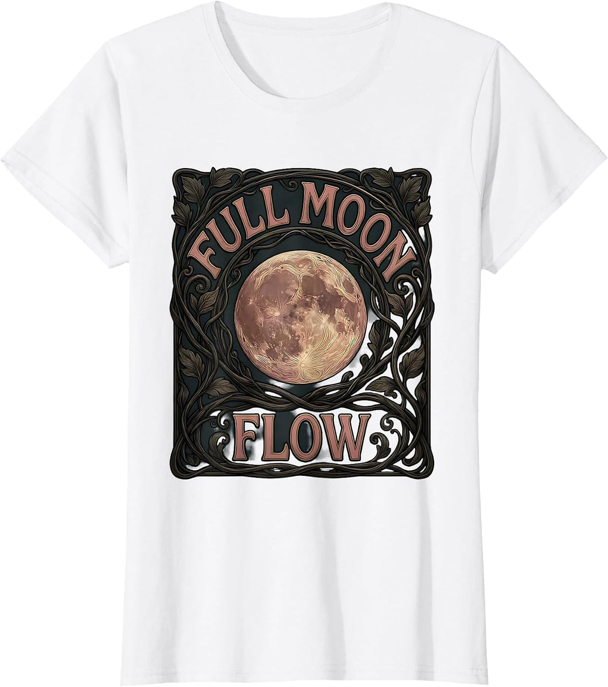 Full Moon Flow Art Nouveau Lunar Cycle Astrology T-Shirt - White