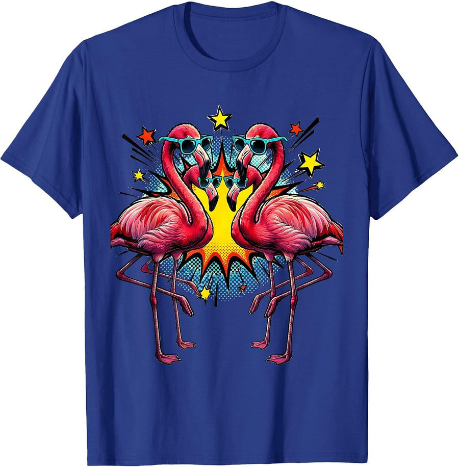 Pink Flamingo Glasses Pop Art Tropical Humor T-Shirt - Royal Blue