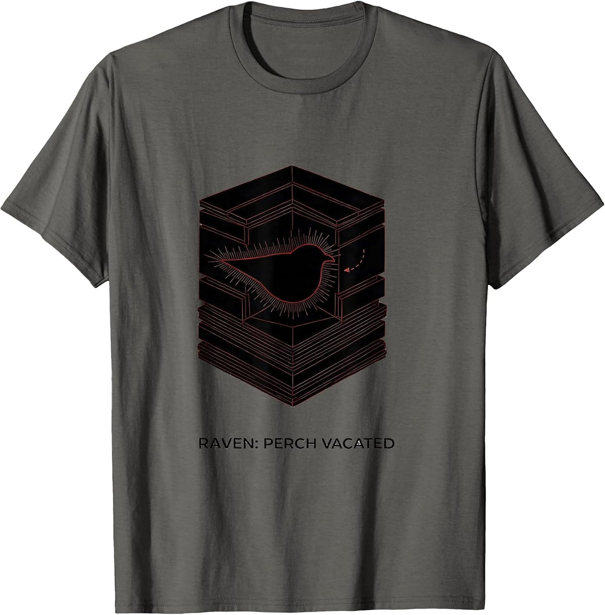 Men's Raven Perch Vacated Geometric Edgar Allan Poe Literary Humor T-Shirt - Asphalt Grey