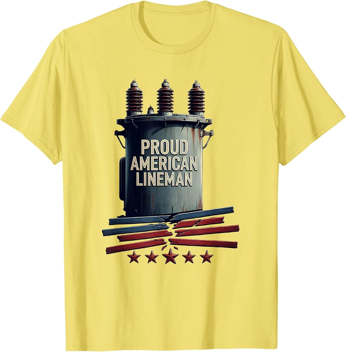 Men's Proud American Lineman Patriotic Electrician Mechanic T-Shirt - Lemon Yellow