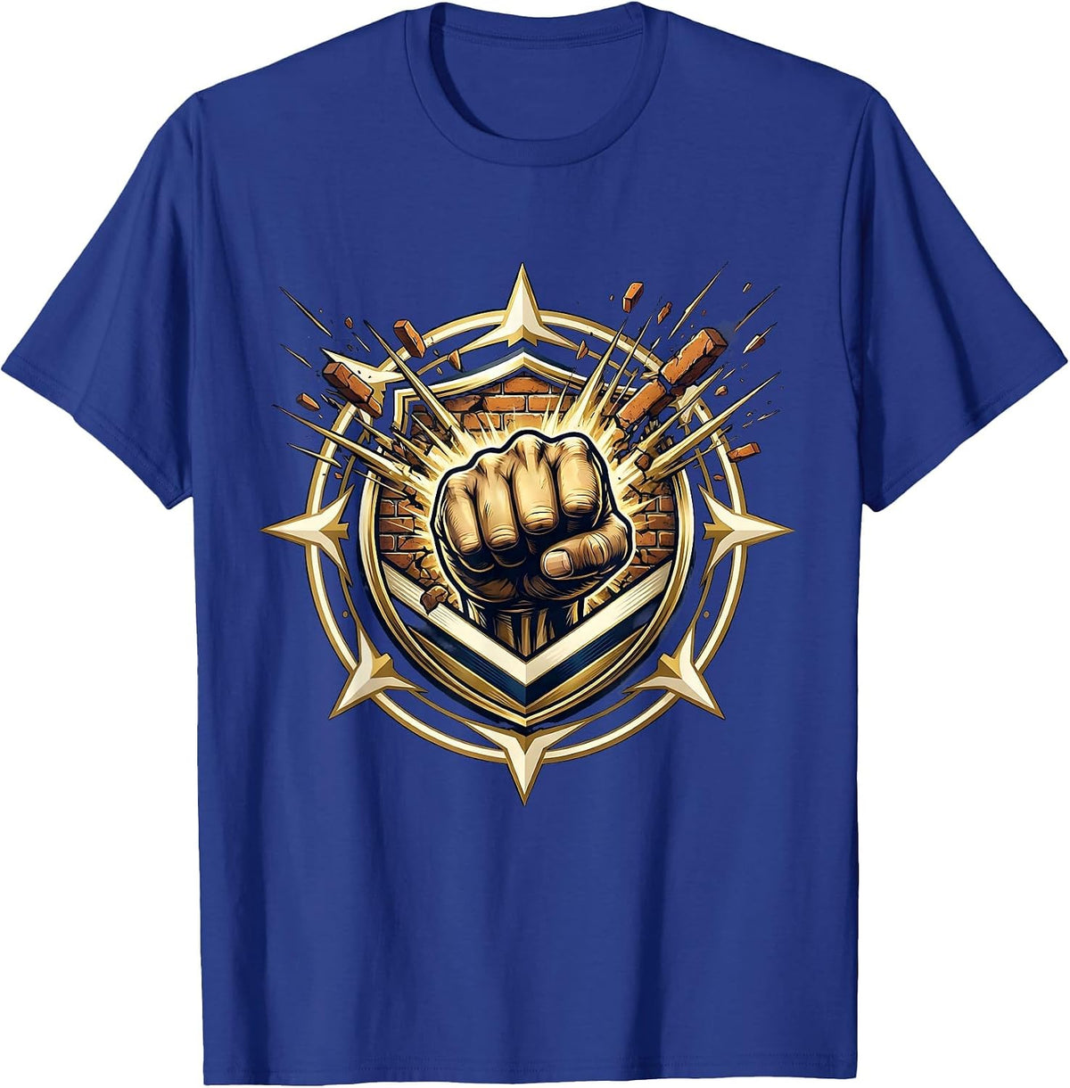 Vintage 1975 Fist Through Brick Wall Graphic T-Shirt - Royal Blue