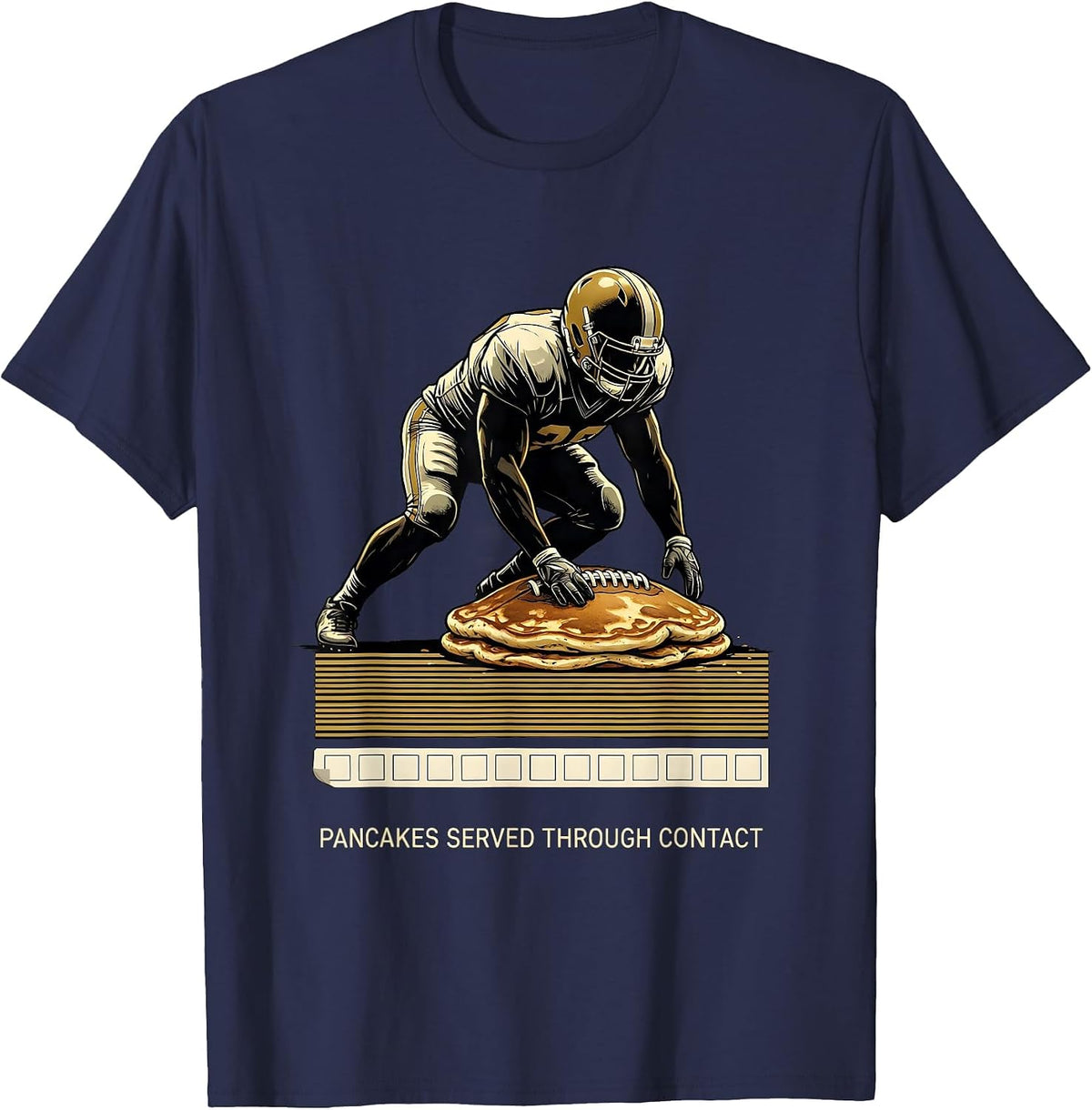 Men's Pancakes Served Through Contact Funny Offensive Lineman T-Shirt - Navy Blue