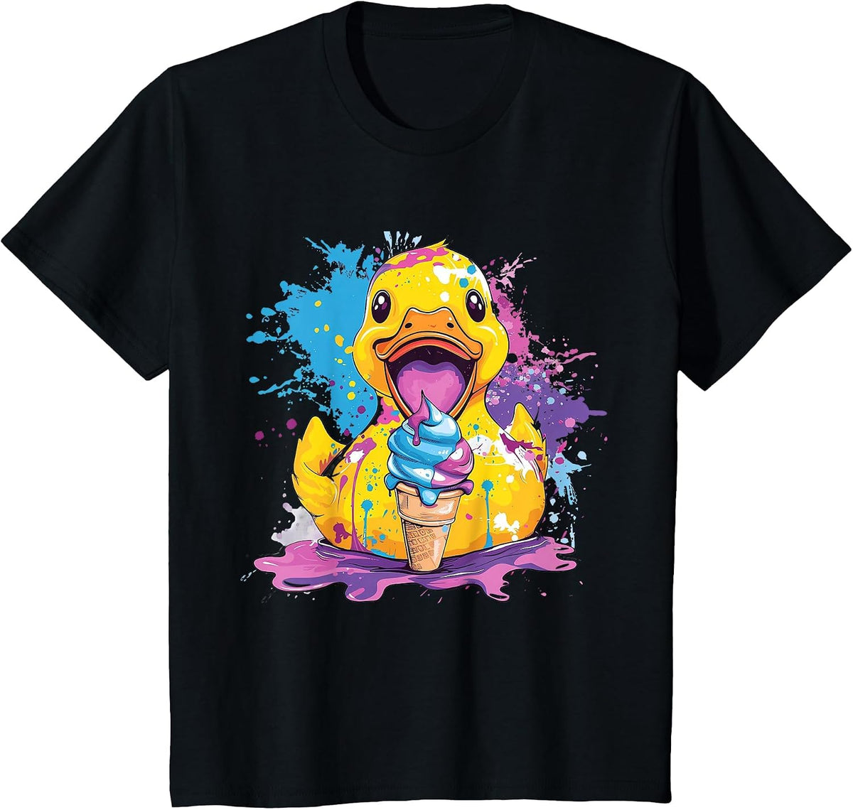 Rubber Duckie Rubber Duck Ice Cream Lover Watercolor Drawing T-Shirt - Black