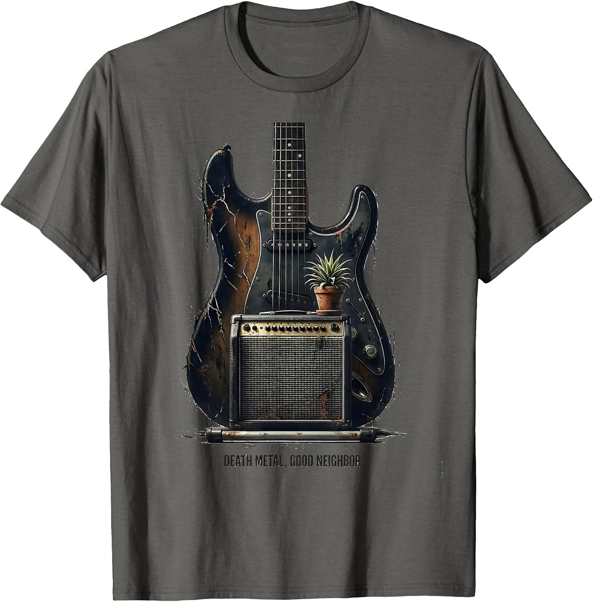 Men's Death Metal Good Neighbor Funny Heavy Metal Fan Metalhead T-Shirt - Asphalt Grey