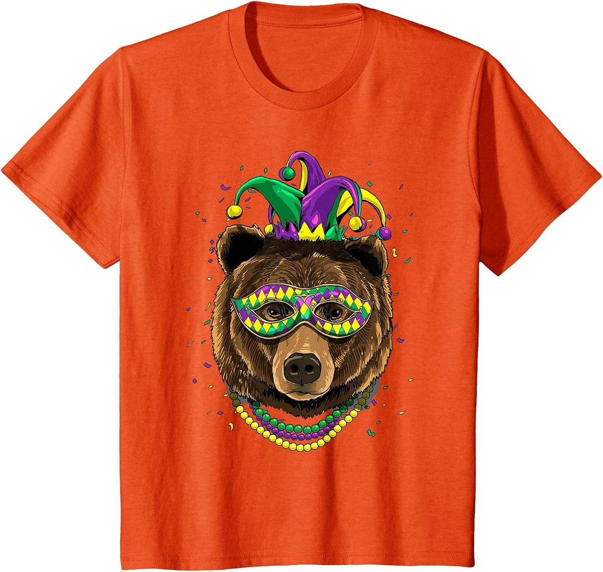 Bear Animal Lover Cute Mardi Gras Carnival Jester T-Shirt, Youth, Orange, 3T - As Pictured