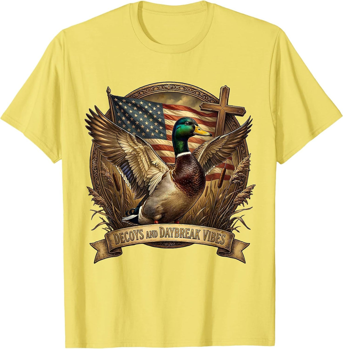 Men's Decoys and Daybreak Vibes Duck Camo Design T-Shirt - Lemon Yellow