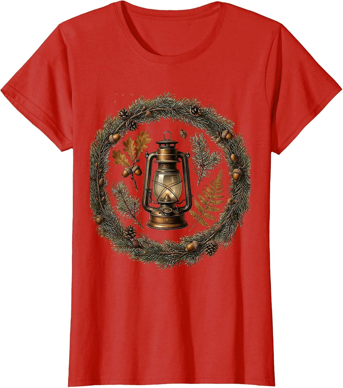 Old Lantern Hunting Cabin Rustic Wilderness Art T-Shirt - Red