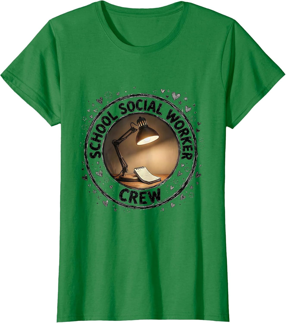 Women's School Social Worker Crew Hand-Sketched School Counselor T-Shirt - Kelly Green