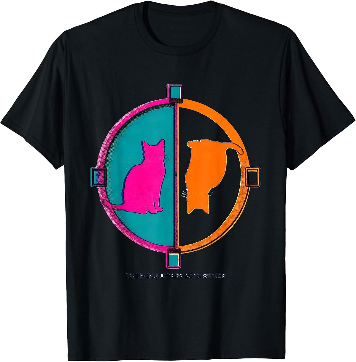 Men's The Menu Offers Both States Risograph Physics Nerd Cat Lover T-Shirt - Black