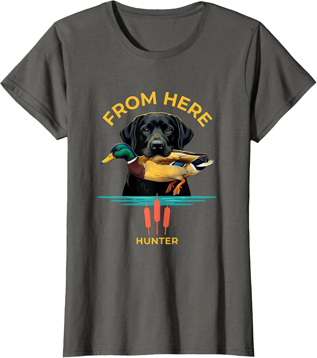 Women's From Here Hunter Flat Vector Labrador Retriever Hunting Dog T-Shirt - Asphalt Grey