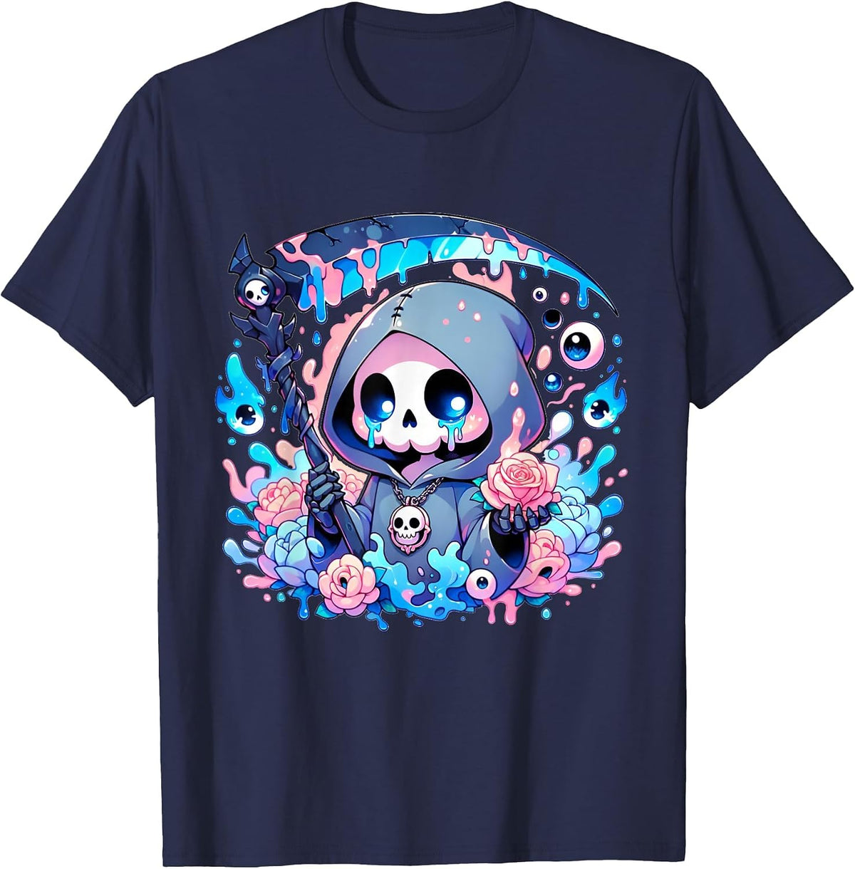 Cute Kawaii Pastel Goth Reaper T-Shirt - Navy Blue