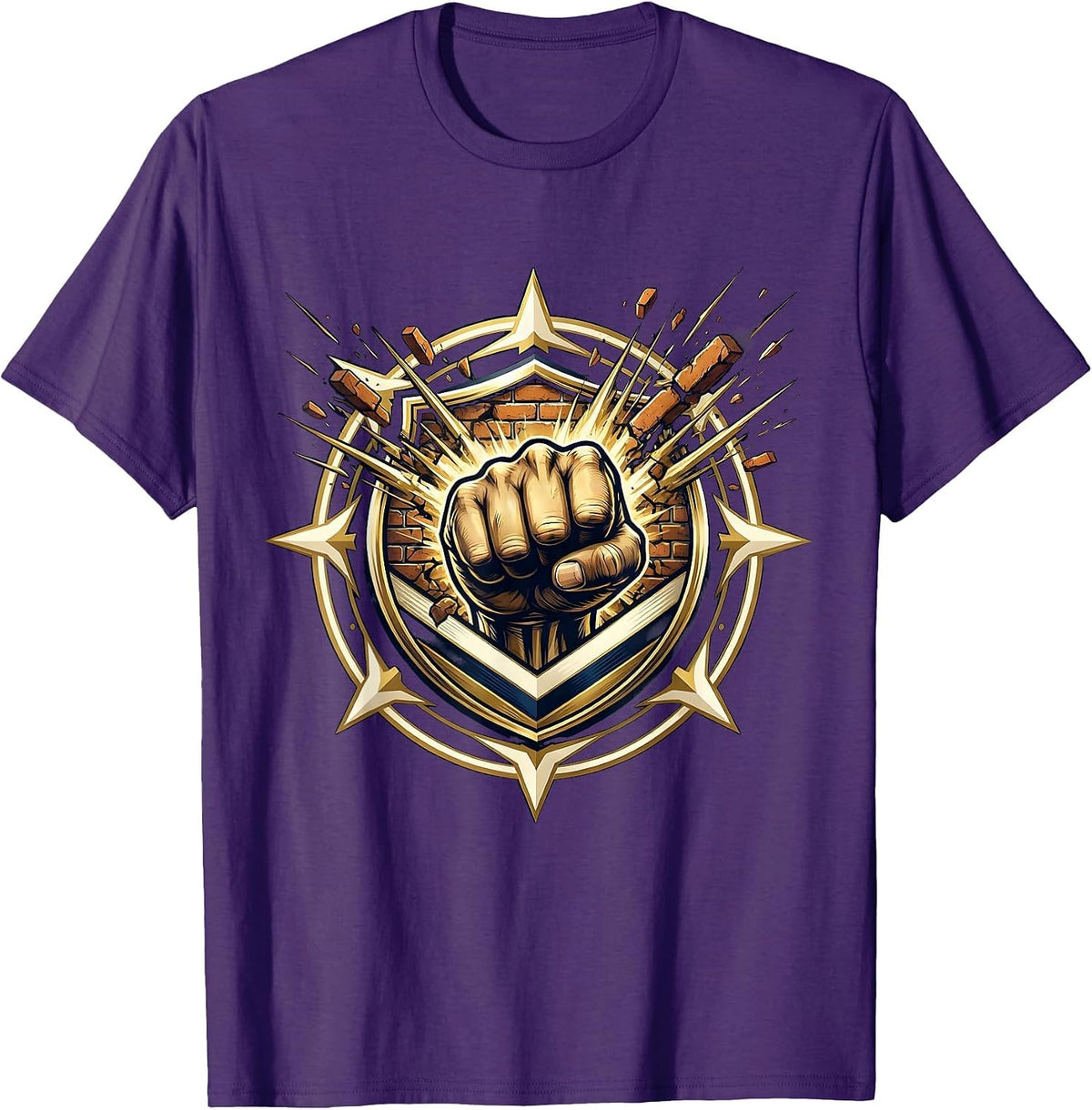 Vintage 1975 Fist Through Brick Wall Graphic T-Shirt - Purple