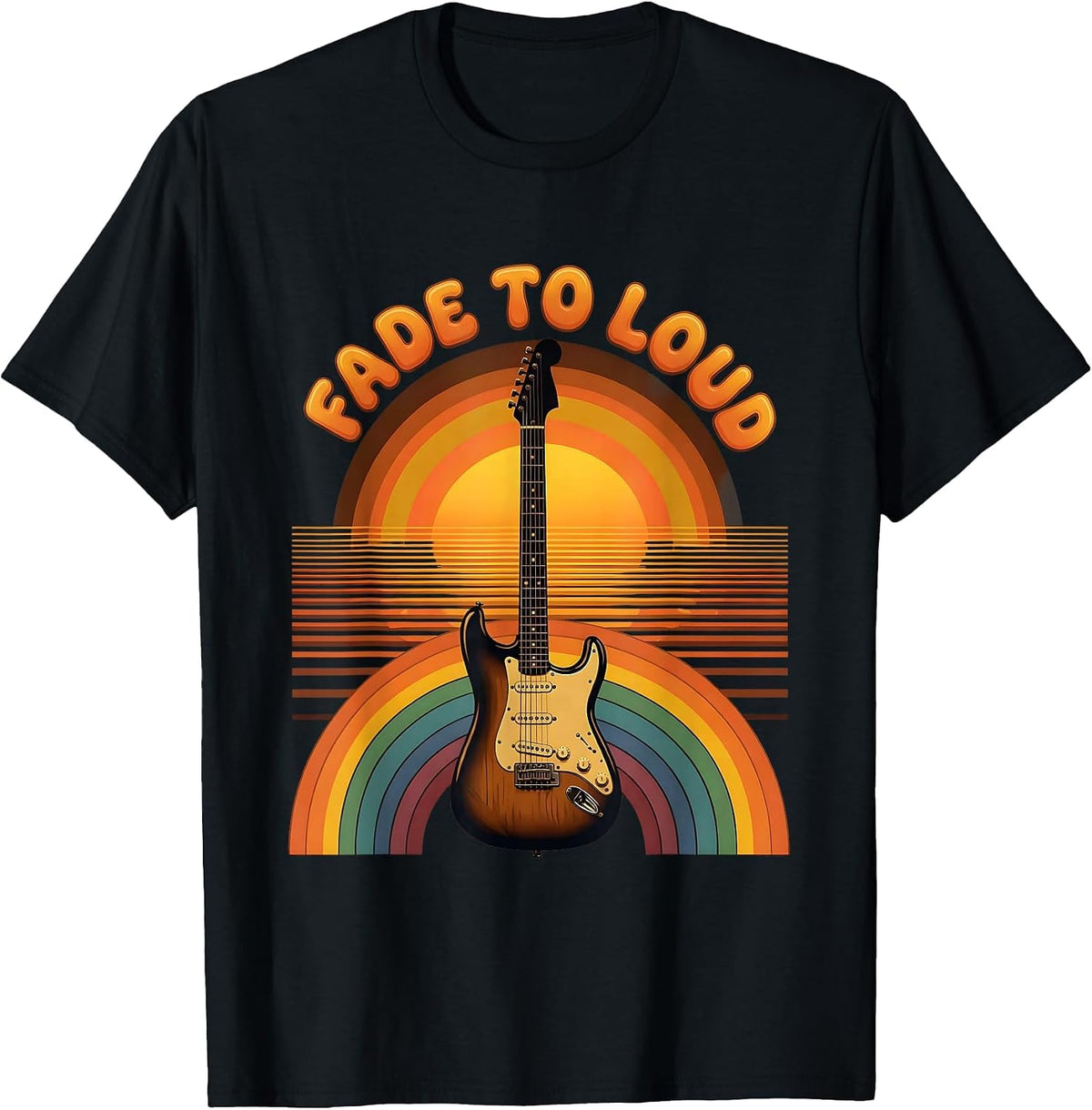 Men's Fade to Loud 80s Rock Band Graphic Design T-Shirt - Black