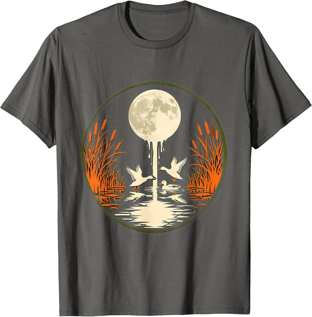 Full Moon Duck Marsh Camo Illustration T-Shirt - Asphalt Grey