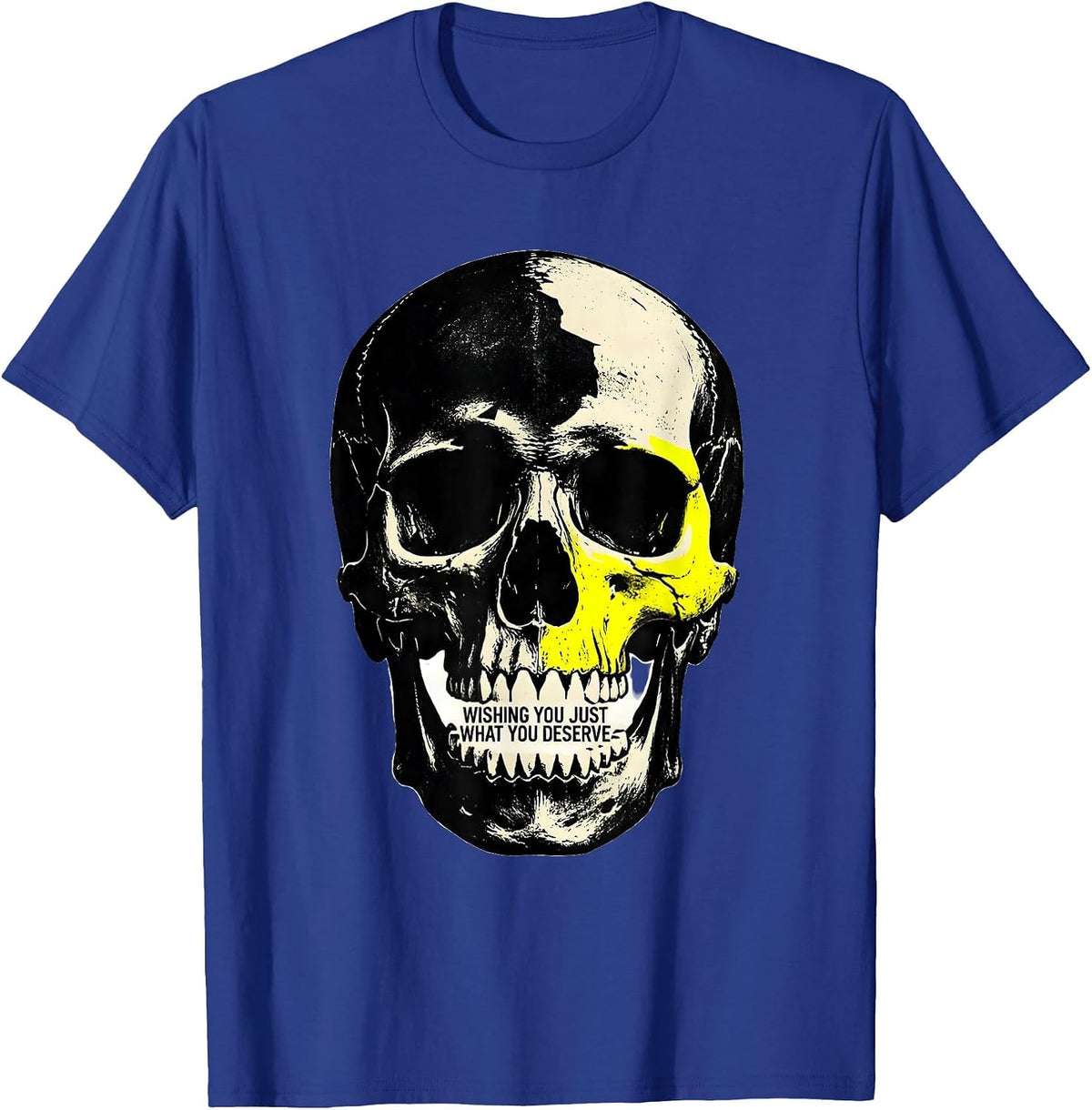 Men's Wishing You Just What You Deserve Edgy Punk Skull Streetwear T-Shirt - Royal Blue