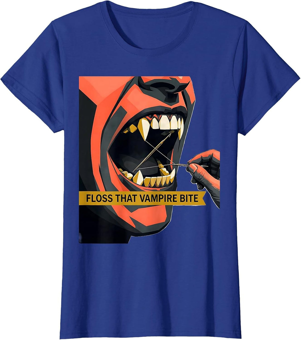 Women's Floss That Vampire Bite Midcentury Modern Dentist Halloween T-Shirt - Royal Blue