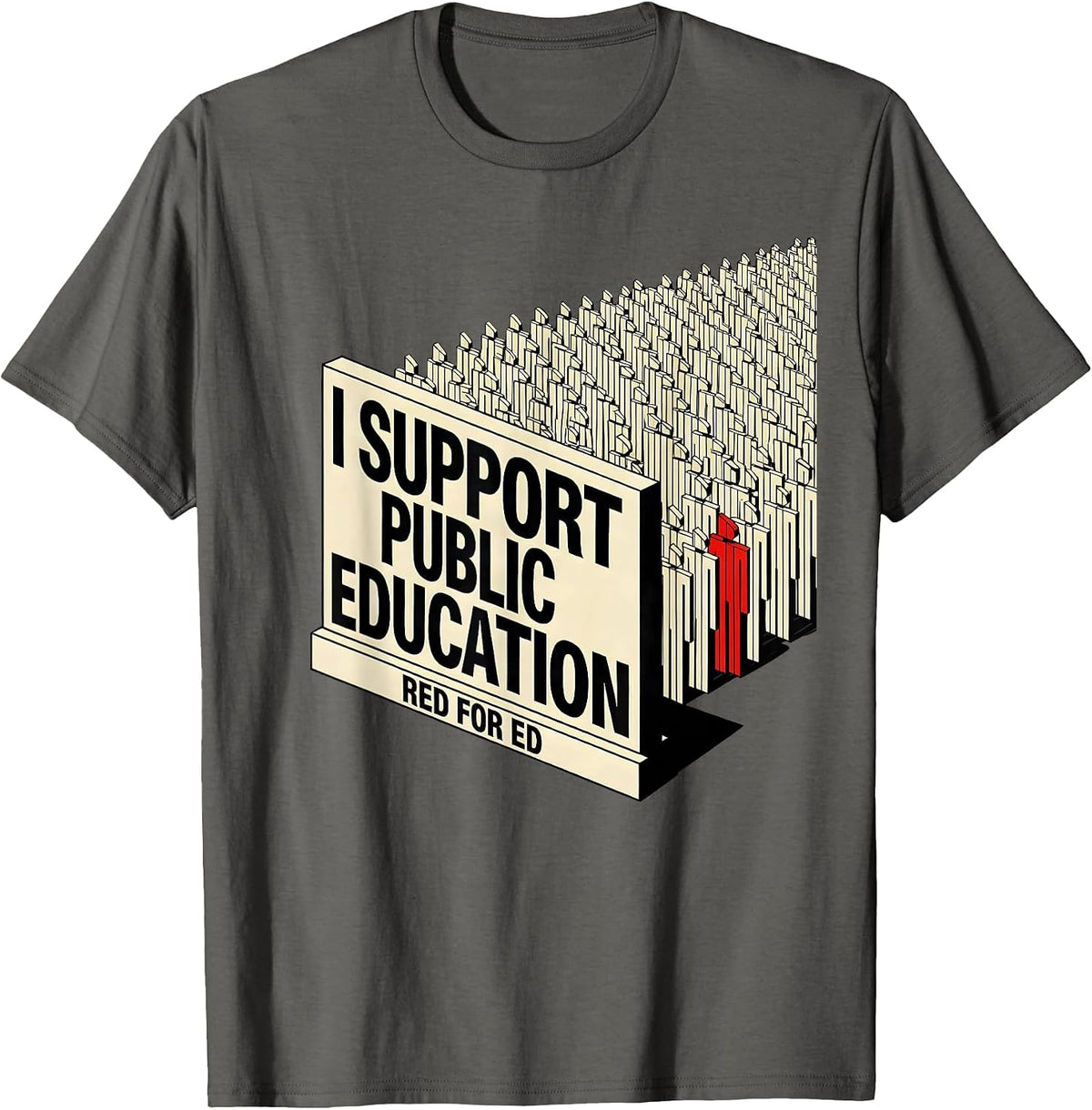 Men's I Support Public Education — Red For Ed Teacher T-Shirt - Asphalt Grey