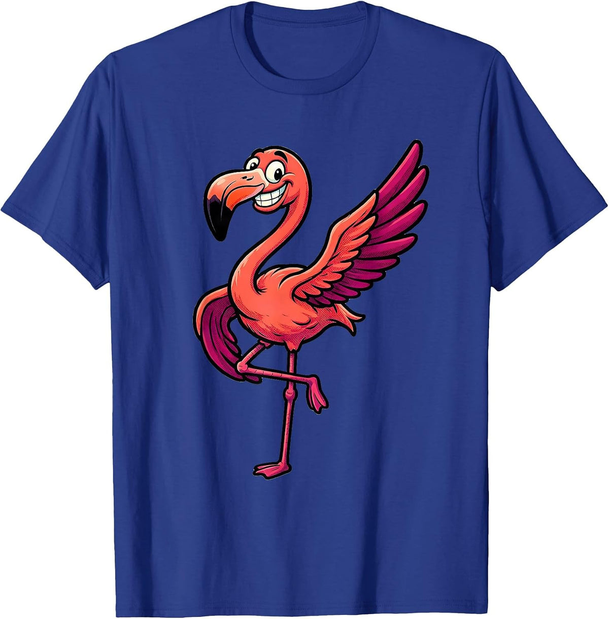 Retro Cartoon Grinning Flamingo Animal Humor T-Shirt - Royal Blue