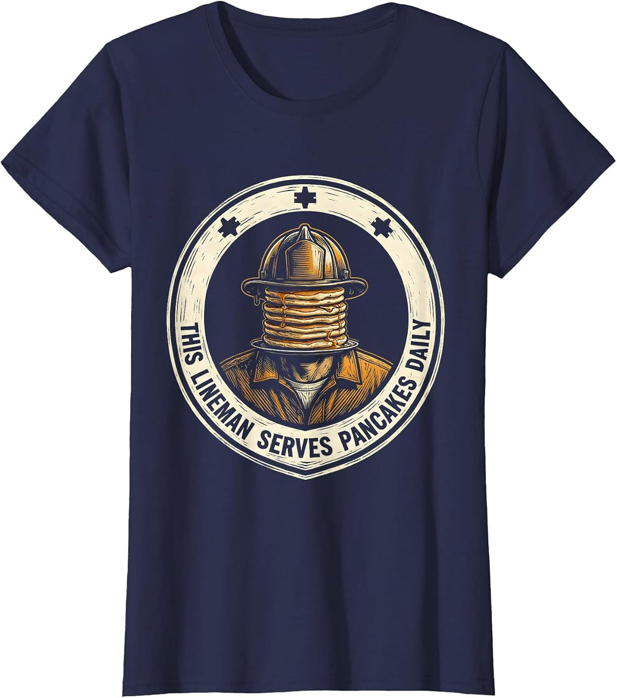 Women's This Lineman Serves Pancakes Daily Funny Football Lineman T-Shirt - Navy Blue