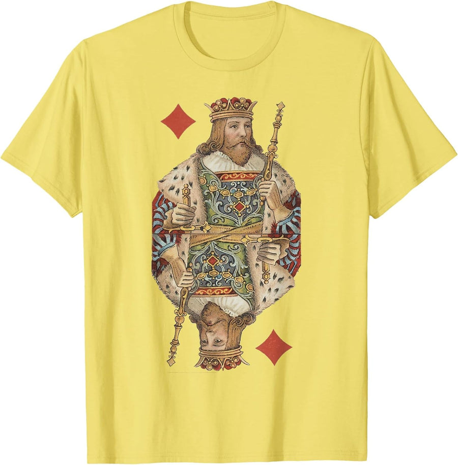 King of Diamonds Antique Art Nouveau Playing Card Art T-Shirt, Men, Lemon Yellow, XX-Large - As Pictured